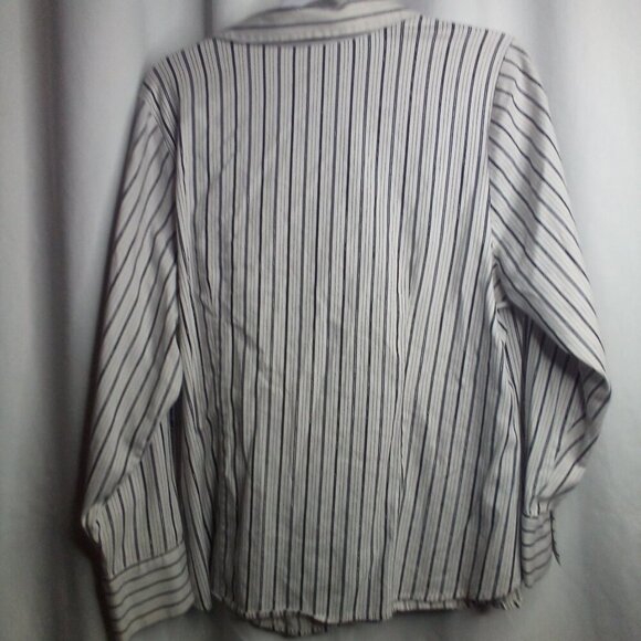 Lane Bryant Blouse 20 Women Button Up Long Sleeve Stripe White Silver Black - Picture 4 of 16